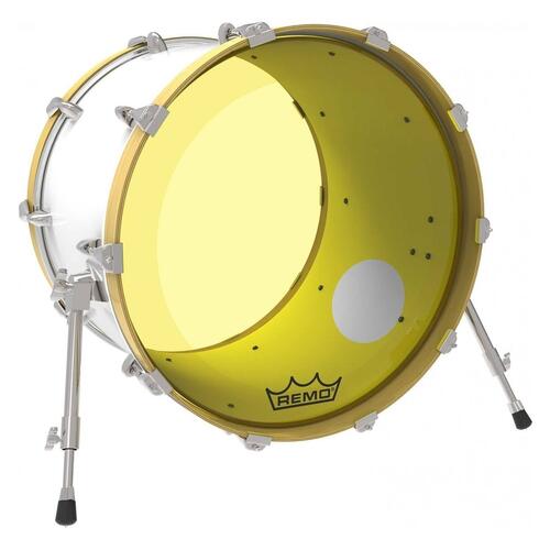 Image 2 - Remo P3 Resonant Colortone Yellow Bass Drum Heads, Ported